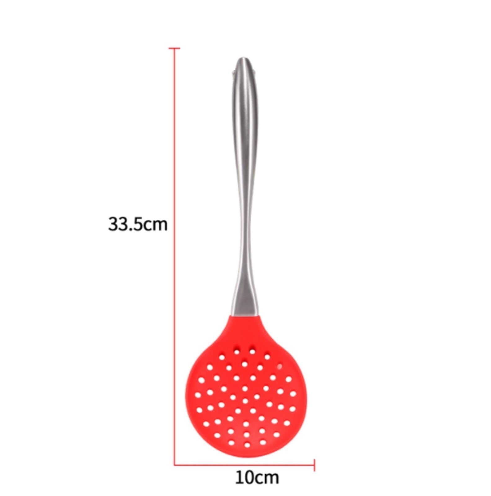 Espumadera De Cocina Sartén De Silicona, Colador, Mango De Acero Inoxidable For Sartenes Antiadherentes para Cocinar Y Freír(Rot)