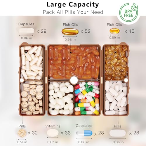 Image of FYY Travel Pill Organizer, Large Pill Box Medicine Case-2pcs Brown