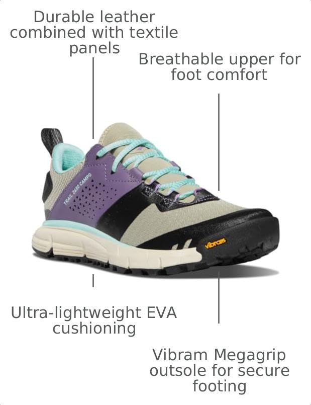 Image of Danner Women's Trail 2650 Campo | Breathable Perspair Upper Hiking Shoes, Vibram Megagrip Sock Like Lightweight Trail Footwear