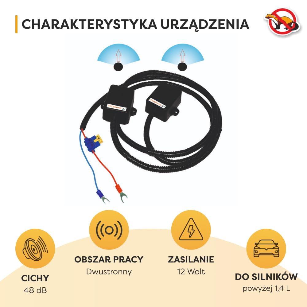 Odstraszacz gryzoni Light&Flash do Auta | Zabezpiecza na 2 Strony silnika | Zasilanie klemy/wyjścia prądowe 12V | Ultradźwiękowy odstraszacz gryzoni