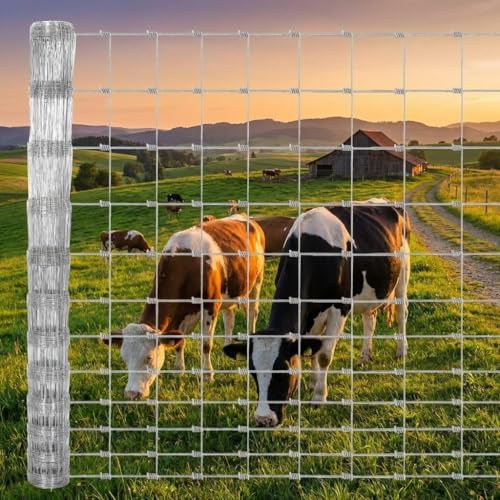 Livestock Fence 5Ft x 328Ft Galvanized Wire Fencing Cattle Farm Fence Heavy Zinc Coated Deer Goat Cattle Fence for Farm Yard Livestock Protection