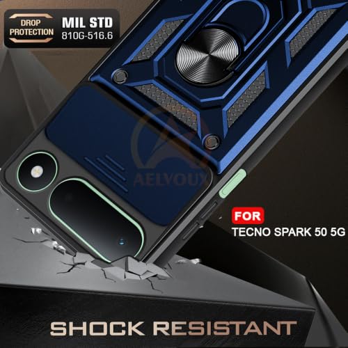 Image of Armor Bumper Back Cover Case for Tecno Spark 50 5G | Rotating Camera Cover, Ring Holder & Kickstand | Heavy Duty & 360 Degree Protection Back Cover (Blue)