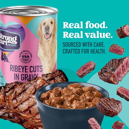 Image of A Strong Heart Wet Dog Food, Ribeye Cuts in Gravy, Made with Real Beef, Made in The USA, 13.2 oz Can (Pack of 12)