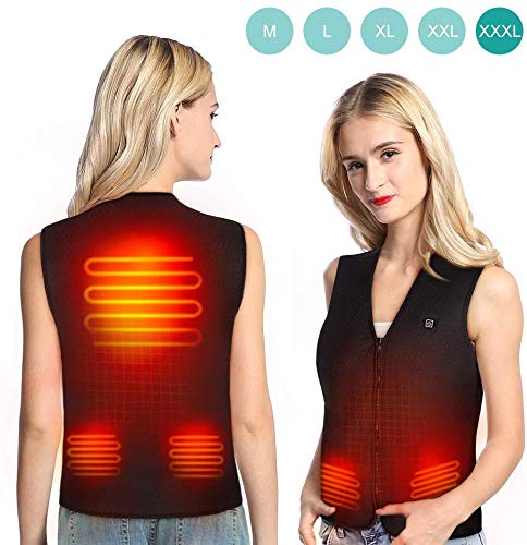 Wchiuoe Chaleco Termico USB Chaleco Calefactor para Mujeres y HombresCamping, Senderismo, Caza, Esquí, Pesca Negra US 3XL CN 5XL