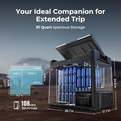 Image of BougeRV 12V Refrigerator Rocky V3.0 81QT, -4F~68F, Dual Zone Car Freezer | 12V Cooler with Independent Temp Control, Single or Dual Zone, Metal Exterior, Optional 240Wh Battery, Outdoor Car Camping RV