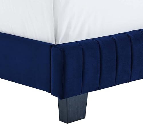 Miniatura 5 de Modway Celine Channel - Cama de terciopelo de alto rendimiento, tamaño Queen, color azul marino