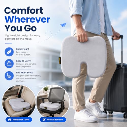 Image of Ultimate Pro Coccyx Cushion for Tailbone Pain | Tail Bone Pain Relief Cushion | High Density Hi-Per Foam Ergonomic Seat Cushion for Sciatica,Hip Support | Contoured Office & Home Chair