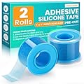 2 Rolls Soft Silicone Tape 1" x 5 Yards, Pre - Cut Waterproof Medical Tape, Silicone Tape for First Aid, Wound, Sensitive Skin