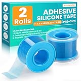2 Rolls Soft Silicone Tape 1' x 5 Yards, Pre - Cut Waterproof Medical Tape, Silicone Tape for First Aid, Wound, Sensitive Skin