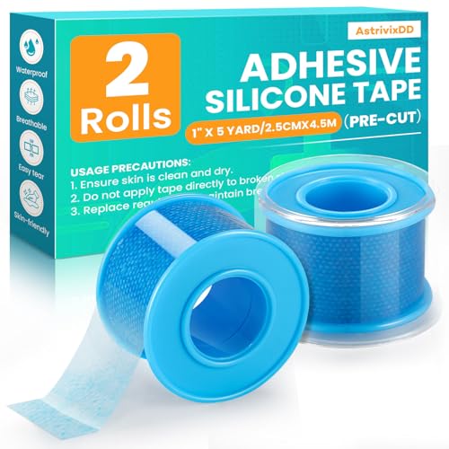 2 Rolls Soft Silicone Tape 1 x 5 Yards Pre - Cut Waterproof Medical Tape for Infants and Elderly Silicone Tape for First Aid Wound Sensitive Skin
