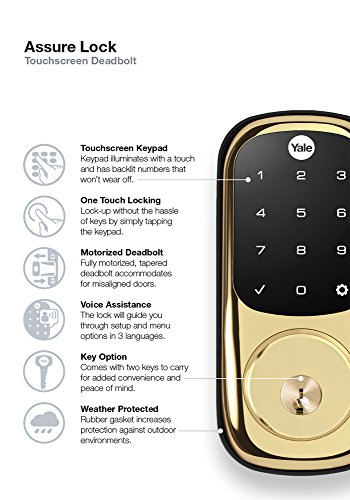 Yale Assure Lock With Z-Wave - Smart Touchscreen Deadbolt -Works With Ring Alarm, Samsung Smartthings, Wink And More (Hub Required, Sold Separately) - Polished Brass #TOP2