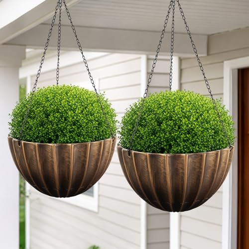 Hanging Planter 2-Pack - 10.25-Inch Durable Plastic Hanging Planters for Indoor Plants or Outdoor Porch Decor with 3 Drainage Holes and Removable Bottom Reservoir by Pure Garden (Bronze) by Pure Garden - Image 7
