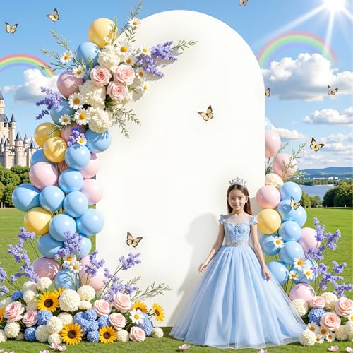 Image of Cream White Arch Cover 6.6FT Spandex Fitted Wedding Arch Stand Covers Round Top Chiara Arch Covers Stretchy Backdrop Cover for Birthday Party Ceremony Banquet Decoration