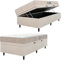 Cama Box Baú Colchão Solteiro Espuma D33 New Millenium 88x188x60cm Branco/Bege Hellen - Suporta até 120kg por Pessoa