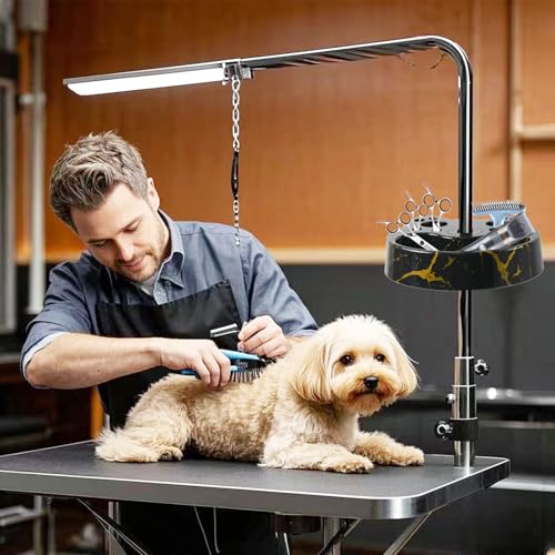 Image of Pet Grooming Organizer for Scissors Brushes and Tools Holder - Portable Rotatable Dog Grooming Table and Arm Stand Tools(Black Gold Cat Head)