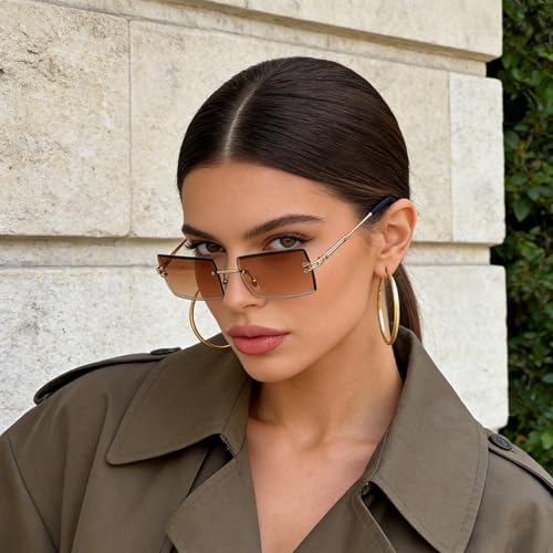 Image of Rectangle Sunglasses for Women Men Fashion Retro Rimless Frameless Tinted Lens Sun Glasses Shades 2026 Stylish