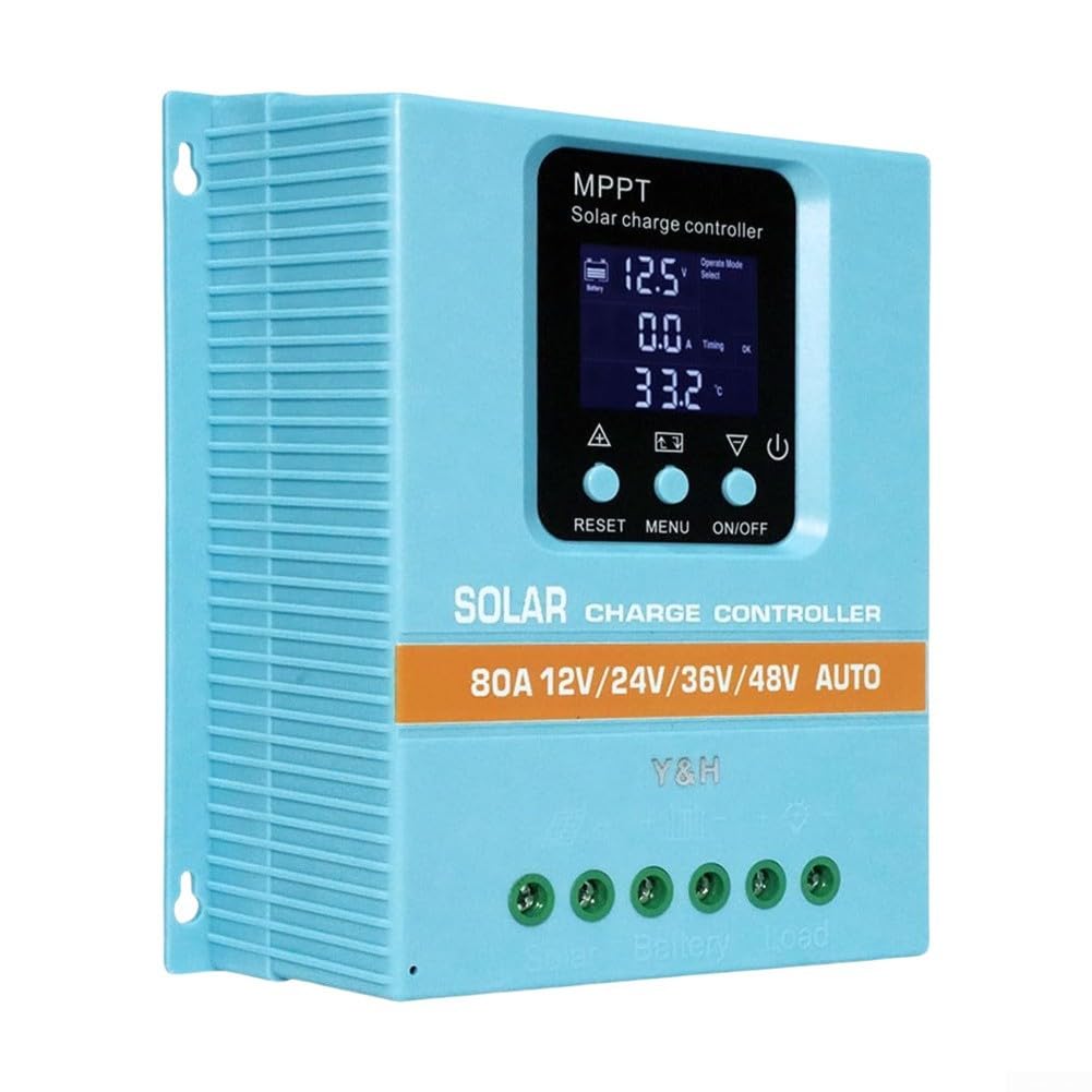 MPPT Regolatore di carica solare 60A/80A per sistemi 12V 24V 36V 48V, rilevamento automatico della tensione, display LCD, materiale ignifugo per camper barca (12V24V/36V/48V-80A)