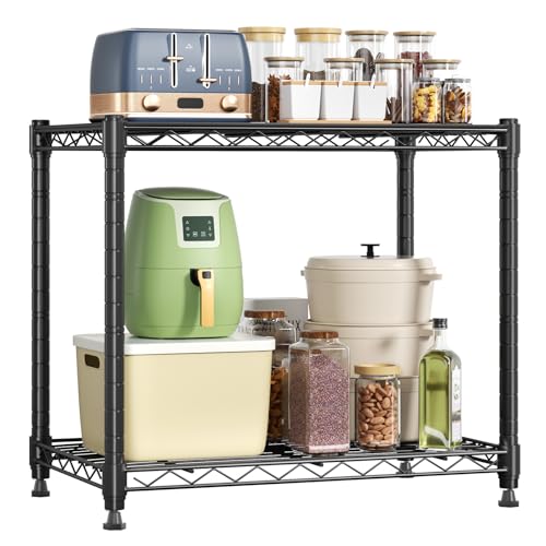 Image of DUMOS 2-Tier Metal Wire Storage Shelves, Adjustable Standing Storage Rack Shelf, Heavy Duty Steel Shelving Unit Organizers for Kitchen Bathroom Pantry Garage, 23.1 inch Wx13.1 Dx22.1 H, Black