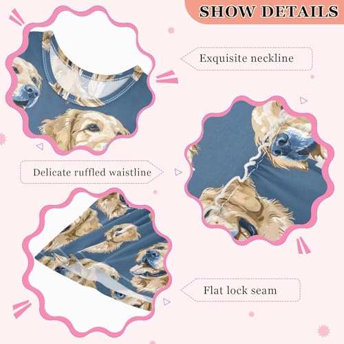 Girls and Toddlers'Sleeveless Navy Golden Retriever Dog Summer Casual Dresses for Home Party Beach 2-8 Years3