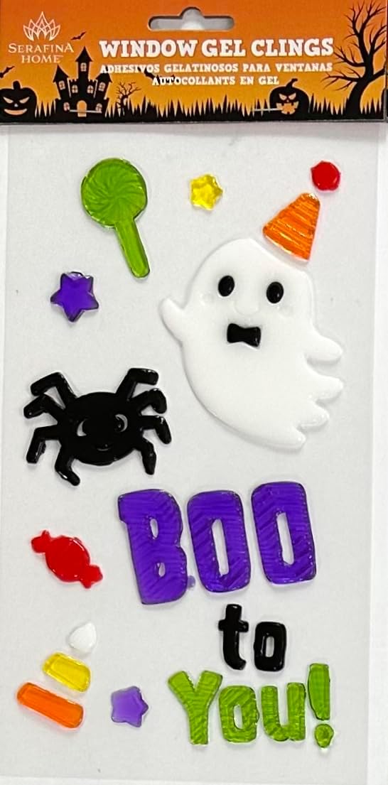 Halloween Gel Window Cling Stickers, 6 Sheets, Reusable Spooky Designs