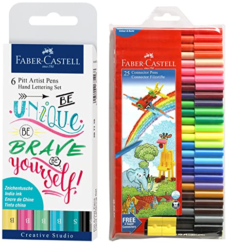 Image of Faber-Castell Hand Lettering Pitt Artist Pen Set - Pack of 6 Connector Pen Set - Pack of 25