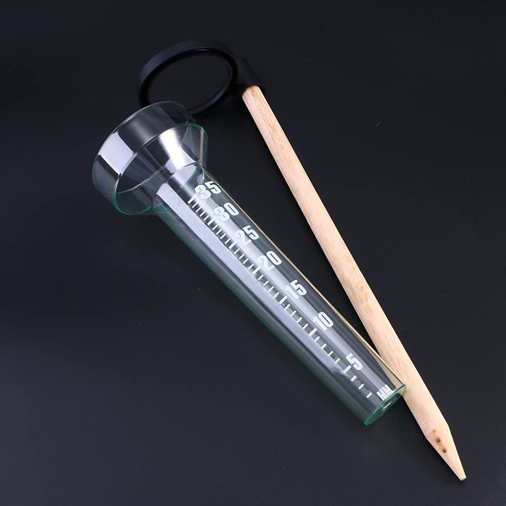 YARNOW Niederschlagsmesser Aus Kunststoff Mit Holzstab Messbecher Für Regenwasser Garten Wetterstation Für Niederschlagsmessungen Bis 35Cm