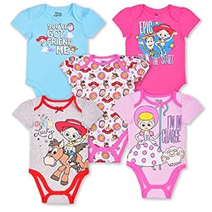 Disney Toy Story Girls’ 5 Pack Short Sleeve Bodysuit for Newborn and Infant – Pink/Blue/White/Grey