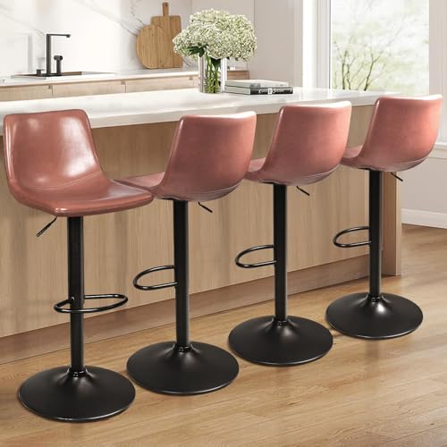 Image of Waleaf Adjustable Bar Stools Set of 4, Modern Faux Leather Swivel Barstools