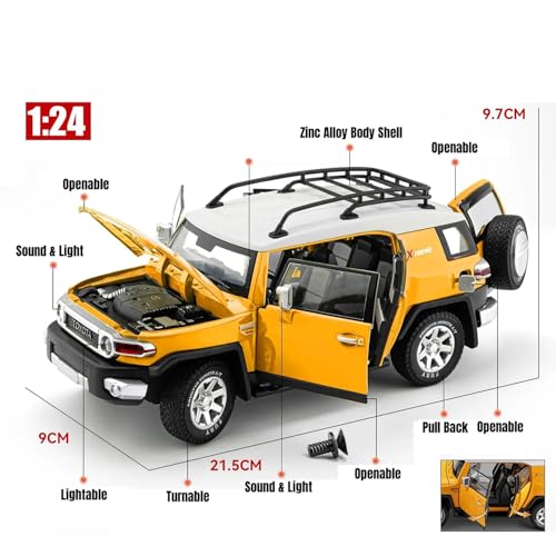 Image of 1:24 Toyota Toy Car Fj Land Cruiser Toy Car Diecast Metal Cars Light Sound Pull Back Openable Door Cars for Kids, Multicolor