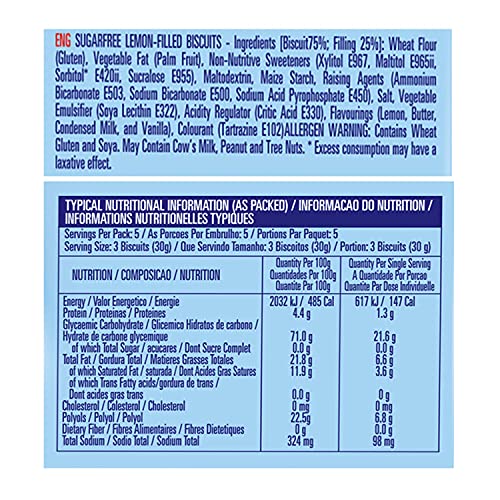 Image of Tiffany Sugar Free Lemon Cream Sandwich Biscuits (Pack of 2, 162g) | Healthy Snacks for Diebetic | Sweetened With Splenda