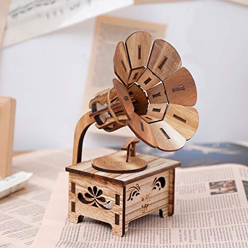 Boîte à Musique phonographe sculptée en Bois, Figurines, modèle de Lecteur de Musique, Accessoires de décoration pour la Maison, Ornement, Cadeaux de décoration de Mariage