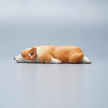 Miniature Corgi Figurine, Dollhouse Miniature Corgi, 1:12 Sleeping Welsh Corgi Dog, Home Fairy Garden Decoration, Simulation Dog Resin Figures (2PCS) (Yellow on Stomach)