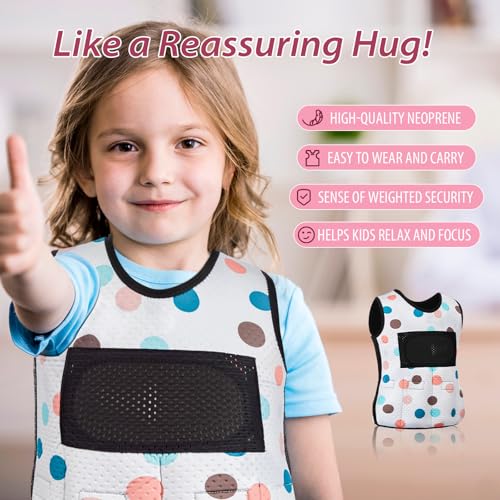 Image of Janmercy Weighted Vest for Kids Ages 2 to 9 Adjustable Neoprene Compression Vest Removable Weights Breathable Comfort Toddler(Colorful Polka Dots,Small,Beige)