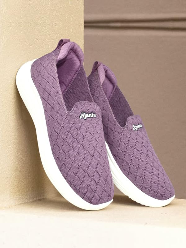 Image of AJANTA Women's Slip-On Sneakers for Women | Lightweight Walking Shoes | Breathable Knit Casual Loafers | Comfortable Daily Wear Shoes for Girls | Travel, Office, Outdoor & Everyday Footwear