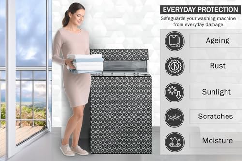 Image of Stylista Top Load Fully Automatic Washing Machine Cover Compatible for IFB 8 kg, 8.5 kg, 9 kg & 9.5 kg, Symmetric Pattern Grey White