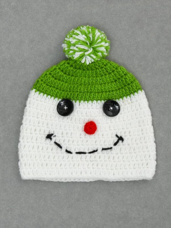 Image of Handmade Knitted Self Design Woolen Beanie Cap for Kids - White & Red 6-12 M | Winter Cap for Baby | FUNCAP56-6-12 M