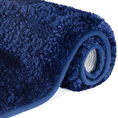 Lifewit Bathroom Rug Bath Mat 32"x20" Non-Slip Soft Shower Rug Plush Microfiber Water Absorbent Thick Shaggy Floor Mats, Machine Washable, Blue