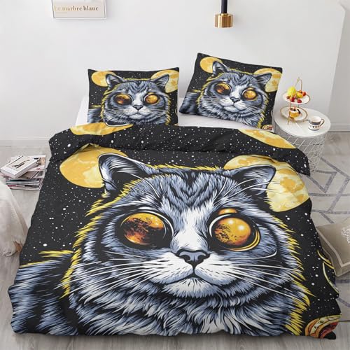 QBIDCSX Funda Nordica Cama 135 Gato Gris Funda Edredon 230x220 cm y 1 Funda de Almohada 50x75 cm para Niñas Niños con Cremallera Suave Transpirable 110gsm Microfibra Fundas Nordicas