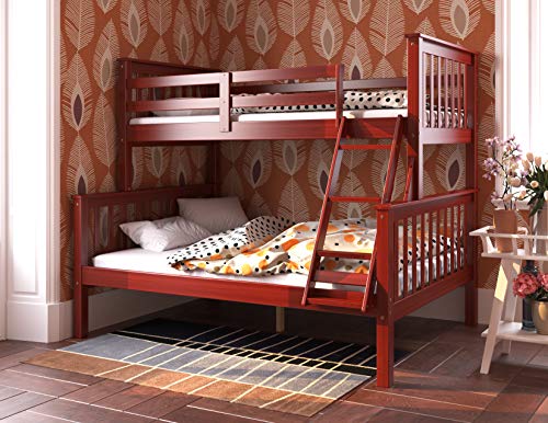 Palace Imports 100% Solid Wood Mission Twin Over Full Bunk Bed 4142, Mahogany
