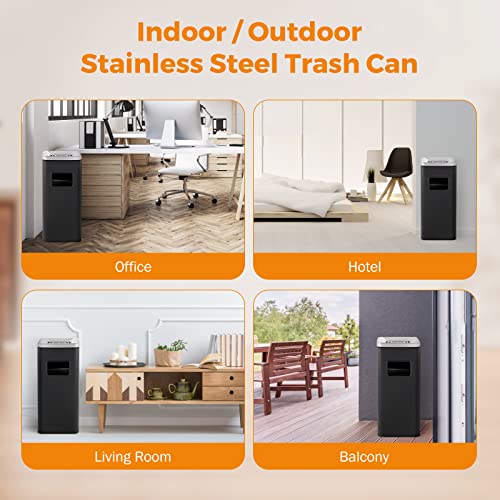 Image of BEAMNOVA Trash Can Indoor Outdoor Stainless Steel Commercial Garbage Can Industrial Garbage Enclosure Inside Cabinet with Lid Waste Container, Color Black, 30 * 25 * 68 cm / 11.8 * 9.8 * 26.8 in