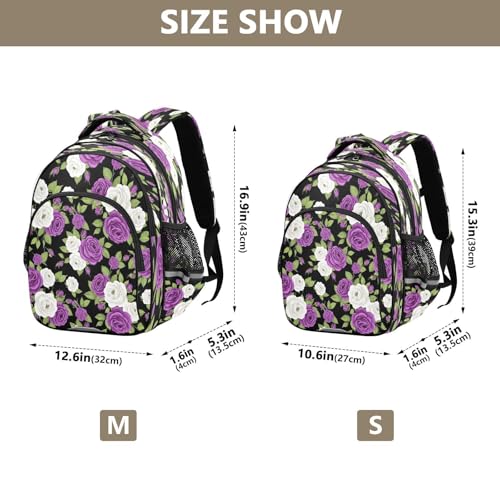 Purple White Roses Kids Backpack for Girls Boys Ages 8-14, Elementary School Backpack for Boys4