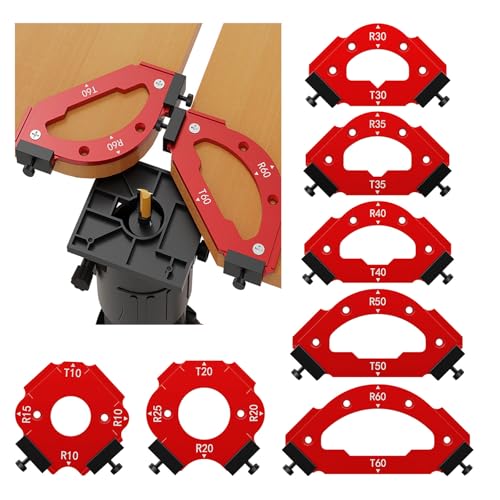 Luolety Eckradius-Schablone, 7 Stück, Aluminium, Holzbearbeitung, Präzisionsfräsen, Runde Eckenradius, Schräge Winkel, Außenecke, Innenverrundung, Positionierungsführung