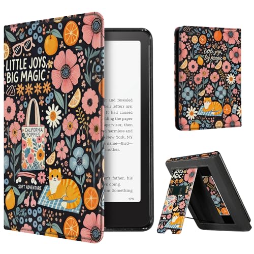 Image of CoBak Stand Case for 7 inch Kindle Paperwhite 12th Gen 2024 and Kindle Colorsoft with Hand Strap - Compatible with iPhone MagSafe, for Samsung /Belkin /Anker Wireless Charging Pads, Durable, Auto Sleep-Gray