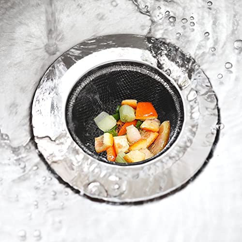 Lotfancy Kitchen Sink Strainer, 2Pcs Stainless Steel Mesh Drain Strainer, Large Wide Rim 4.5" Diameter, 1.5" Deep Drain Screen, Anti Clogging #TOP4