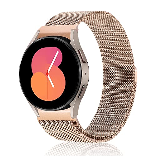 Niboow Correa para Samsung Galaxy Watch 5 40mm/Galaxy Watch 5 44mm, Elegante Respirable Metal Acero Inoxidabl, Magnética Ajustable Malla Deportiva Correa para Samsung Galaxy Watch 5 Pro 45mm-Oro Rosa Cover