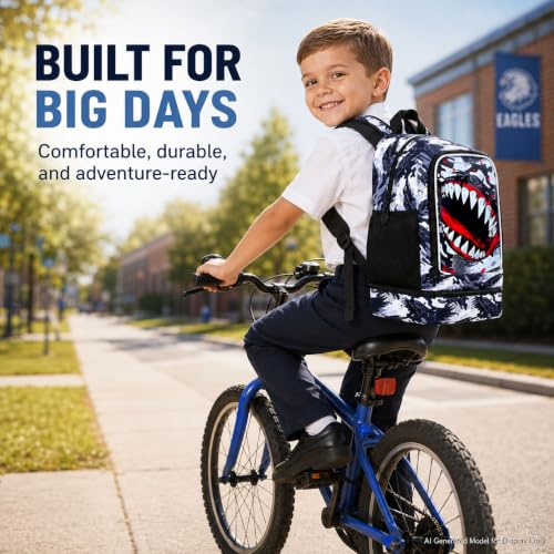 Image of 2 In 1 Shark Backpack for Boys, 17 inch Kids Bookbag with Insulated Lunch Box, School Backpacks for Elementary Preschool Kindergarten (Black)