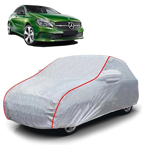 Image of Sulfar 100% Waterproof Car Body Cover Compatible with Mirror for Mercedes Benz A180 (Triple Stitched, Full Bottom Elastic, Magic Silver with Red Piping)