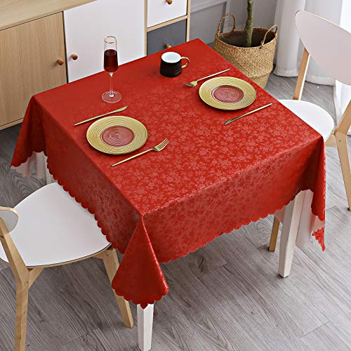 Image of Smiry Square Table Cloth, Waterproof Heavy Duty Vinyl Tablecloths, Wipeable Washable Table Cover for Kitchen and Dining Room (Red, 54 inch X 54 inch)