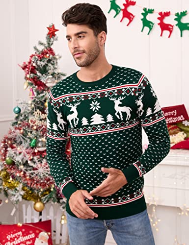 Image of MISSKY Family Christmas Sweater Crew Neck Reindeer Snowflakes Knitted Pullover for Women /Men /Kids