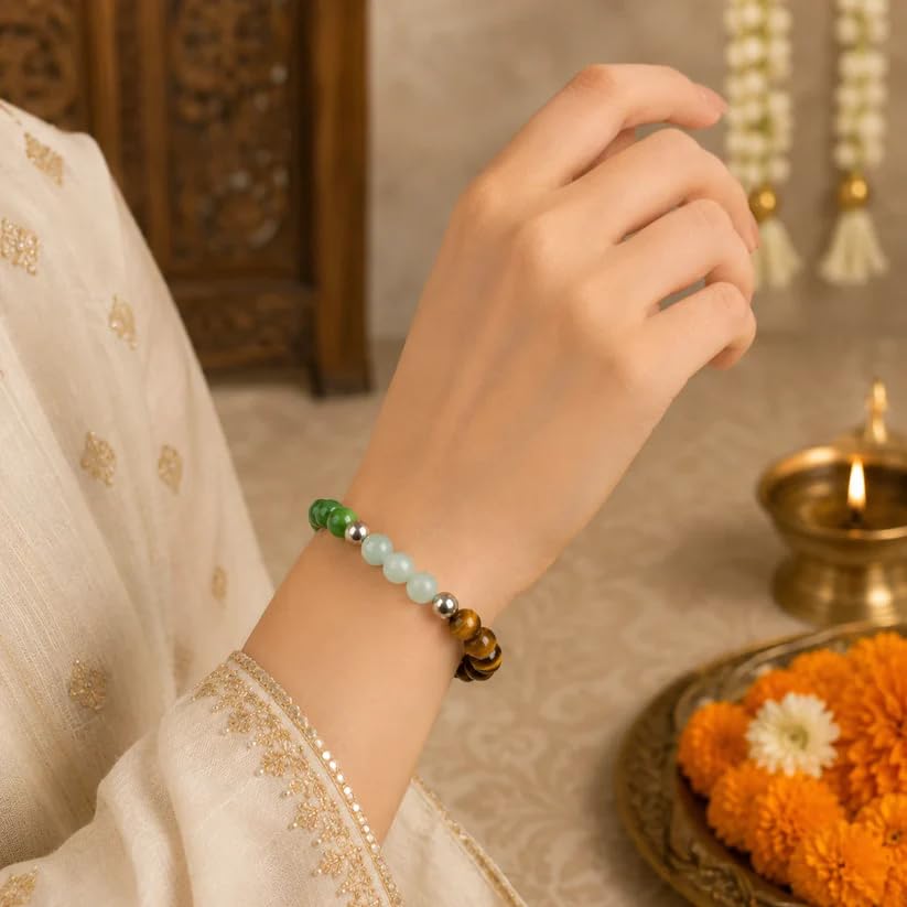 Image of Beaded Bracelet for Men & Women | Stretchable Handmade Prayer Meditation Yoga Wrist Bracelet | Stylish Everyday Wear | Free Size